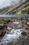 Natural landscapes of the lake, forest and mountains in the French Pyrenees