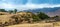 Natural lanscape of ruined castle and mountains