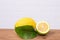 Natural lemons with lemon leaves