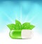 Natural Medical Pill with Green Leaves
