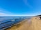 Natural minimalist seascape environment. Golden sandy beach on Tarifa coast