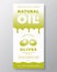 Natural Oil Abstract Vector Packaging Design or Label Template. Modern Typography, Gradient Drips and Hand Drawn Olives