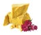 Natural organic beeswax blocks and flowers on white background