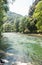 Natural panorama of the river Noguera Pallaresa with strong currents, typical of summer. Catalan Pyrenees. Catalonia, Spain