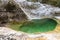 Natural path of Val Falcina at Valle del Mis in Italy. Cadini of Brenton, Sospirolo, with blue azure clear water and multiple