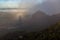 Natural phenomenon glory rainbow on mountain with mist