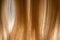 Natural piece locks of white smooth hair illuminated by light. Women's well groomed combed blond hair. Macro