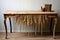 Natural Pieces burlap fabric wooden table. Generate Ai