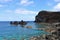 Natural Pool at water`s edge. Rocky coast of Graciosa island