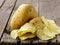 Natural potato chips and fresh potato