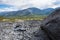 Natural quarrying of the Khibiny mountains, stones and spalls on the rocks. The Kola peninsula, Russia