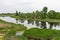 Natural reserve Zasavica in central Serbia, aerial view. Old working sweep well and shadoof with landscape. Wetland area with floo