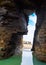 Natural rock arches Cathedrals beach, Playa de las Catedrales at Ribadeo, Galicia, Spain