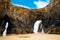 Natural rock arches Cathedrals beach, Playa de las Catedrales at Ribadeo, Galicia, Spain