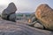 Natural rock formation and landscape and virupaksha temple at hampi karnataka india