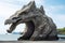 natural rock formation that looks like a dragon or other mythical creature, with its head and wings visible