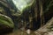 natural rock formation that looks like a series of vines or roots, with water droplets hanging from the tips