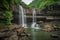 natural rock formation with waterfall on the background