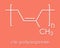 Natural rubber (cis-1,4-polyisoprene), chemical structure. Used to manufacture surgeons\' gloves, condoms, boots, car tires, etc.