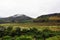 Natural scenery, rice fields, mountains and sky during the rainy season