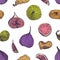 Natural seamless pattern with delicious fresh and dried figs. Backdrop with tasty sweet fruit on white background