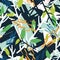 Natural seamless pattern with plant branches and chaotic abstract stains. Backdrop with foliage and paint marks. Modern