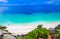 Natural seascape panorama beach view Tulum ruins Mayan site Mexico