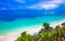 Natural seascape panorama beach view Tulum ruins Mayan site Mexico