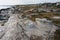 Natural seashore stones and slate rock, Arctic Ocean coastline