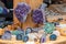 Natural semi precious stones and crystals at the market