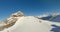 Natural ski resort dive panorama aerial fpv view snow mountain summit winter