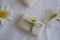 Natural soap, chamomile aromatherapy  a light background treatment ecology essential