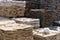 Natural stone blocks packed in stacks at a hardware store warehouse