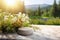 Natural Stone Platform with Wildflowers for Product Display