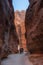 Natural stone wall with tourist carriage horse on narrow path in Petra, Jordan