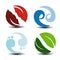 Natural symbols - fire, air, water, earth - nature circular icons with flame, bubble air, wave water and leaf. Elements of ecology