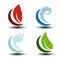 Natural symbols - fire, air, water, earth - nature icons with flame, bubble air, wave water and leaf. Elements of ecology