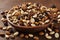 Natural Trail Mix Snack In Wooden Bowls