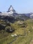 Natural Trail with view of Matterhorn Peak in summer, Zermatt, Switzerland, Europe. Family Activities, Hiking in the wild concept