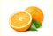 Natural Valecia orange fruit with cut in half