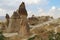 Natural valley with volcanic tuff stone rocks in Pasabag in Cappadocia, Turkey.