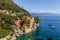 Natural view of the Ligurian coast near the famous city of Portofino in Italy. House overlooking the sea