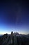 Natural view of Milky Way Galaxy over the Dolomites Mountains. On exposure shot