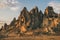 Natural volcanic rocks with ancient cave houses, Cappadocia, Turkey