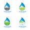 Natural Water logo design with water drop and mountain illustration