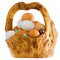 Natural Wooden Basket Of Fresh Brown and White Organic Eggs