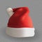 Naturalistic 3D version of Santa Claus hat on a transparent background. Vector Illustration