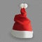 Naturalistic 3D version of Santa Claus hat on a transparent background. Vector Illustration