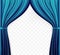 Naturalistic image of Curtain, open curtains Blue color on transparent background. Vector Illustration.