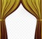 Naturalistic image of Curtain, open curtains Gold color on transparent background. Vector Illustration.